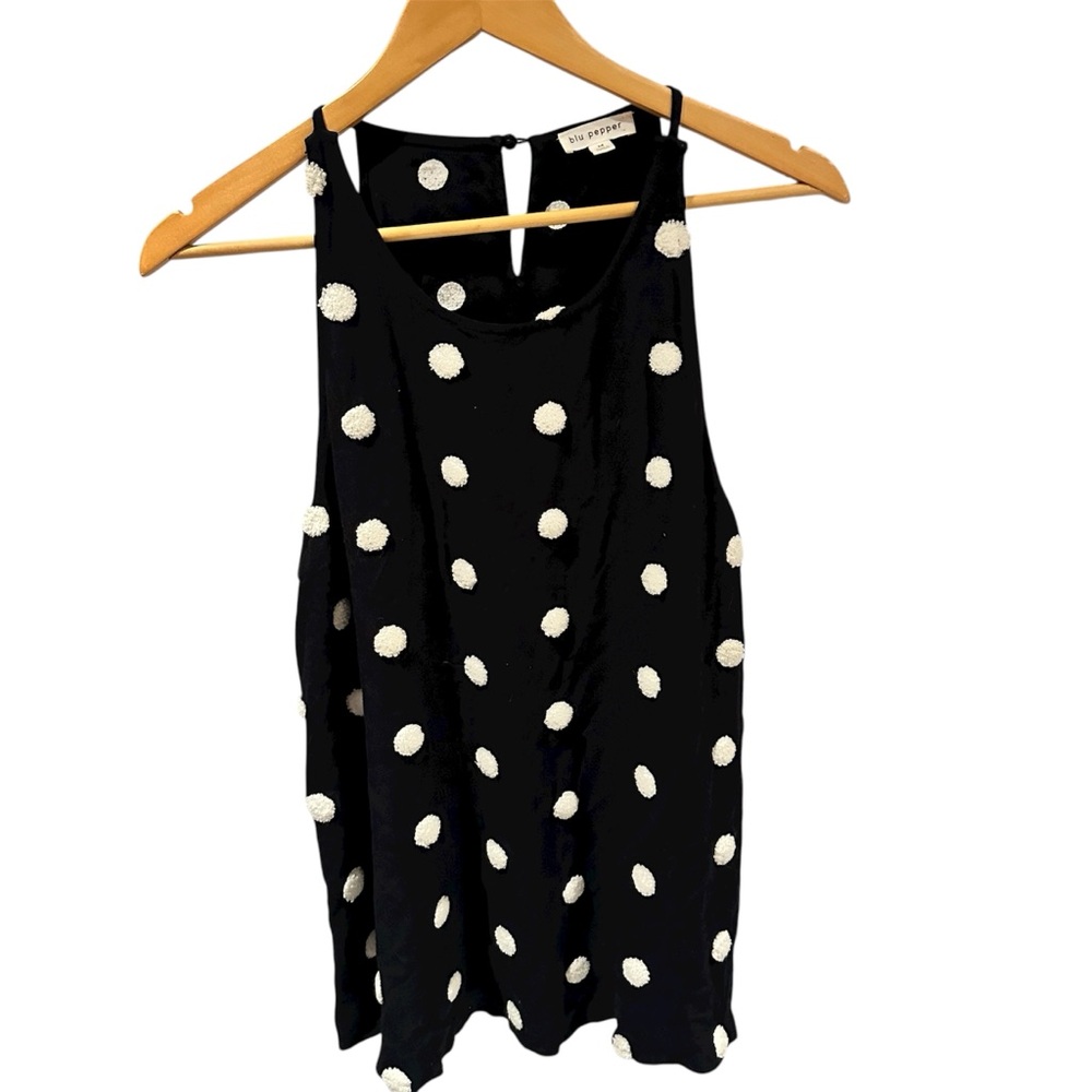 blu‎ pepper Black White Polka Dot Tank Top Texture Size Medium